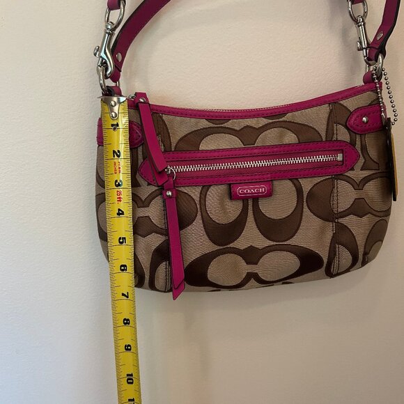 Coach Daisy Outline Signature Crossbody Bag, classic logo w/ pink leather trim - Picture 8 of 15